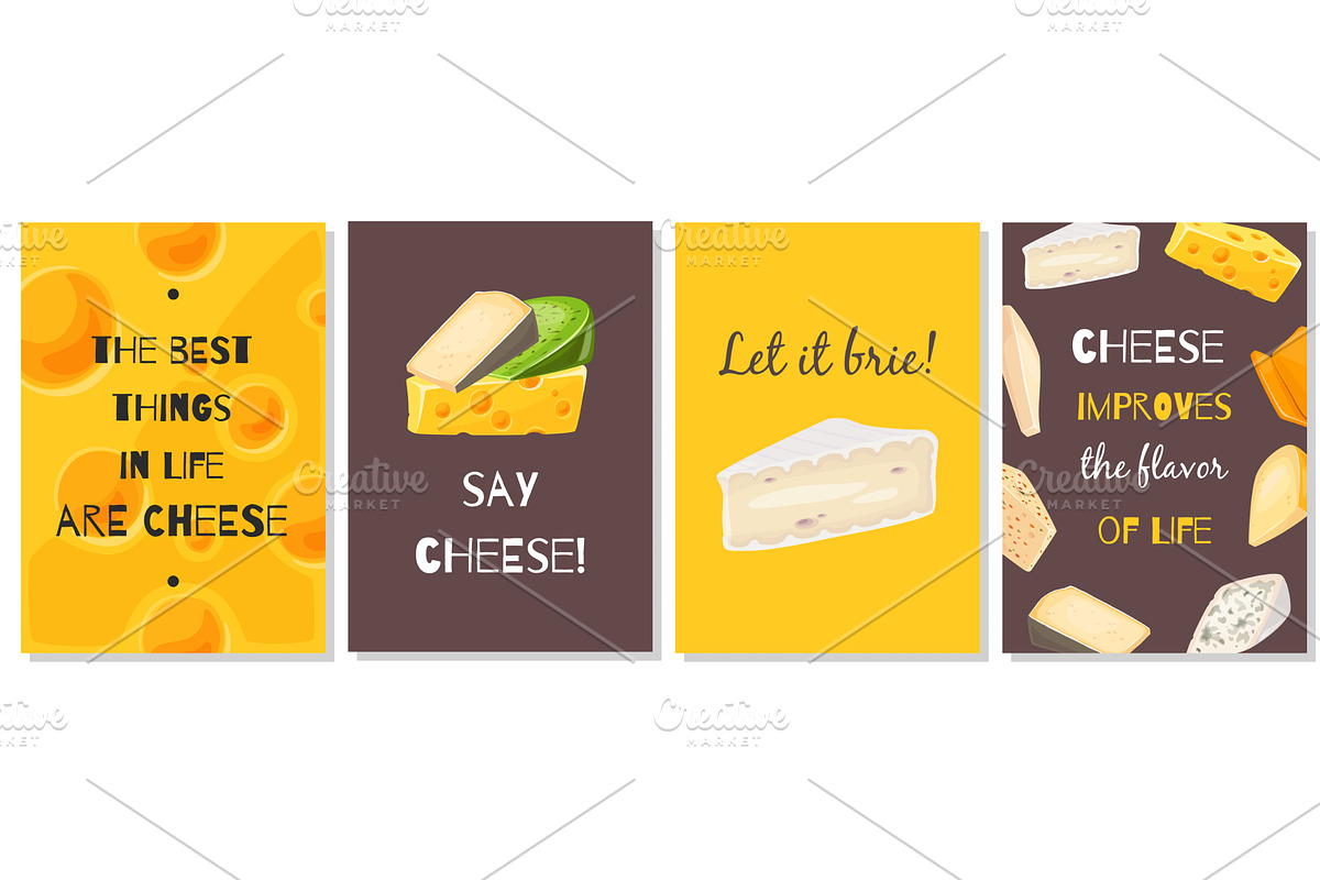 Cheese types cards. Different, a Food Illustration by YummyBuum