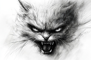 Sketch of angry cat drawn with pencil, an Animal Photo by AlyaAnd