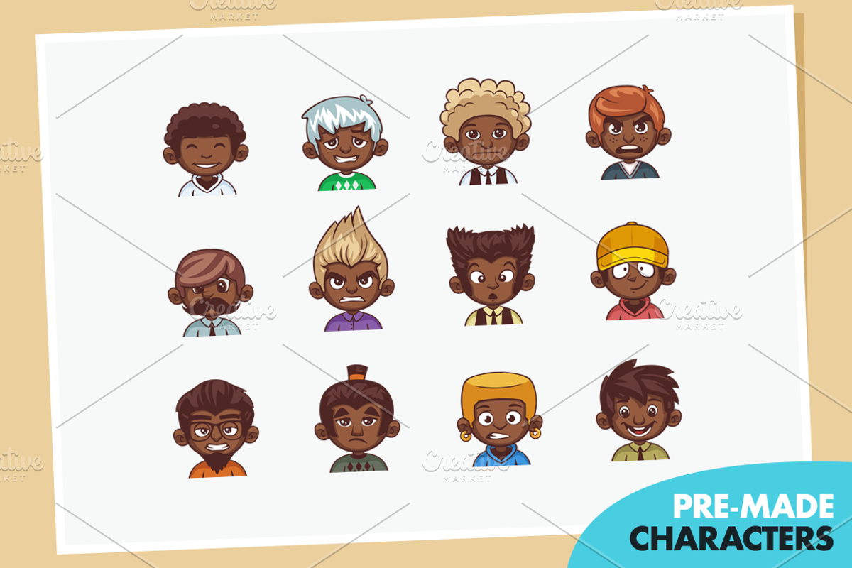 Cartoon Boy Avatar Creation Kit, a Person Illustration by wowu (Photo 3 of 8)