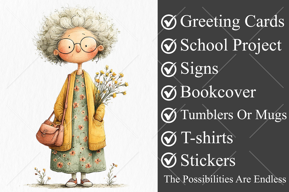 Whimsical Spring Grandma Clipart, a Seasonal Illustration by Canvas Craft (Photo 3 of 10)