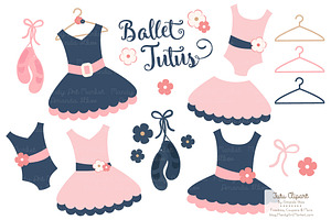 Navy & Blush Ballet Tutus Clipart, an Illustration by Amanda Ilkov