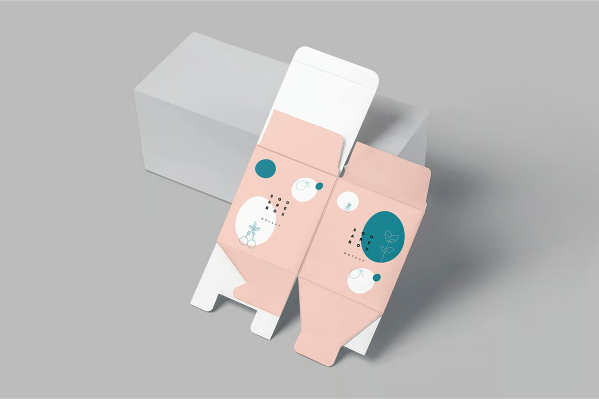 Unfolded Square Box Mockups, a Packaging Mockup by megostudi0 (Photo 3 of 6)