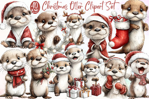 Christmas Otter Clipart Set, an Illustration by Sublimation Artist