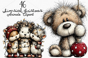Whimsical Christmas Animals Clipart, a Seasonal Illustration by Canvas Craft (Thumbnail 1 of 7)