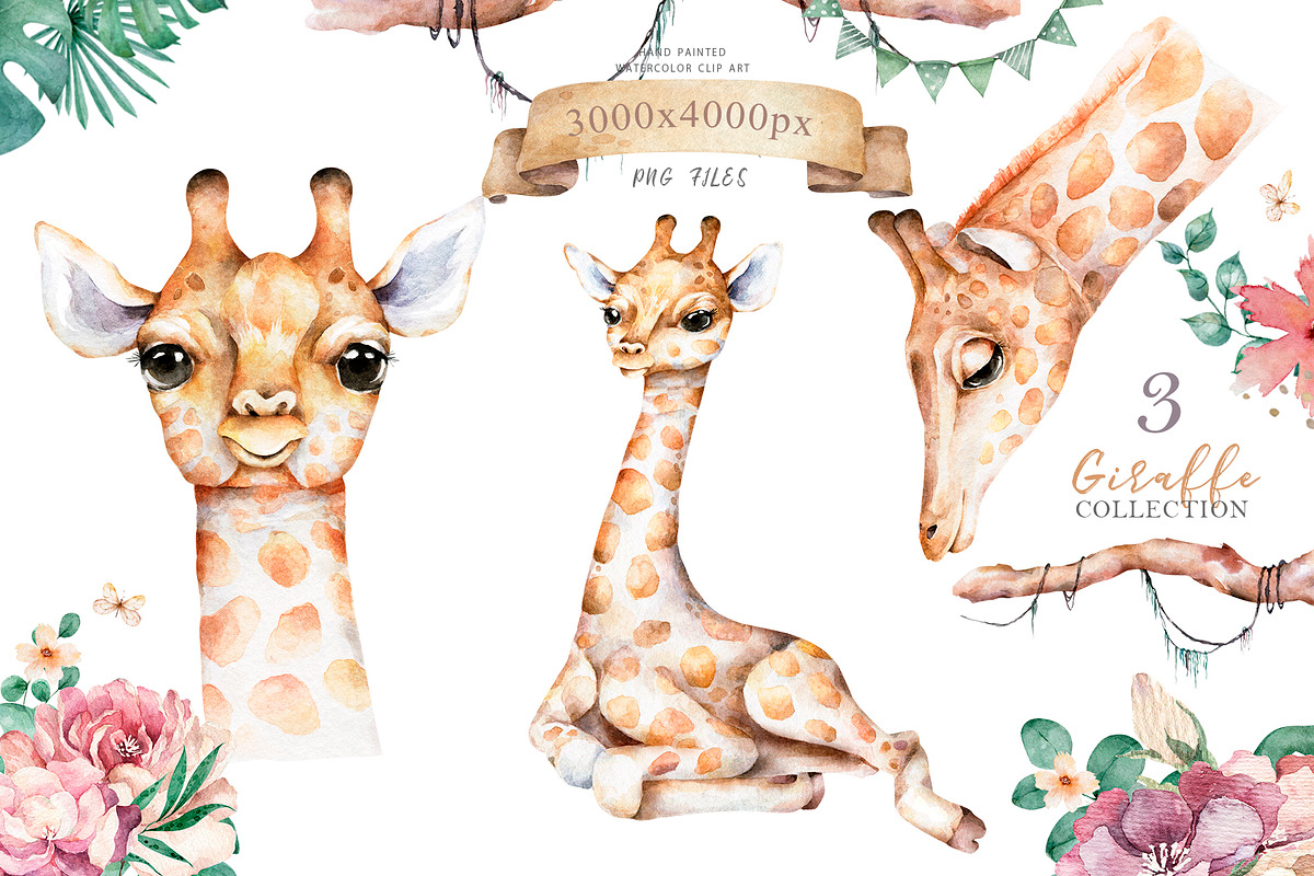 Cute Giraffes Watercolor Tropic, an Animal Illustration by Ann Art Houze (Photo 2 of 11)