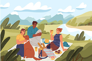 Family picnic outdoor. Vector, an Illustration by Elegant Solution