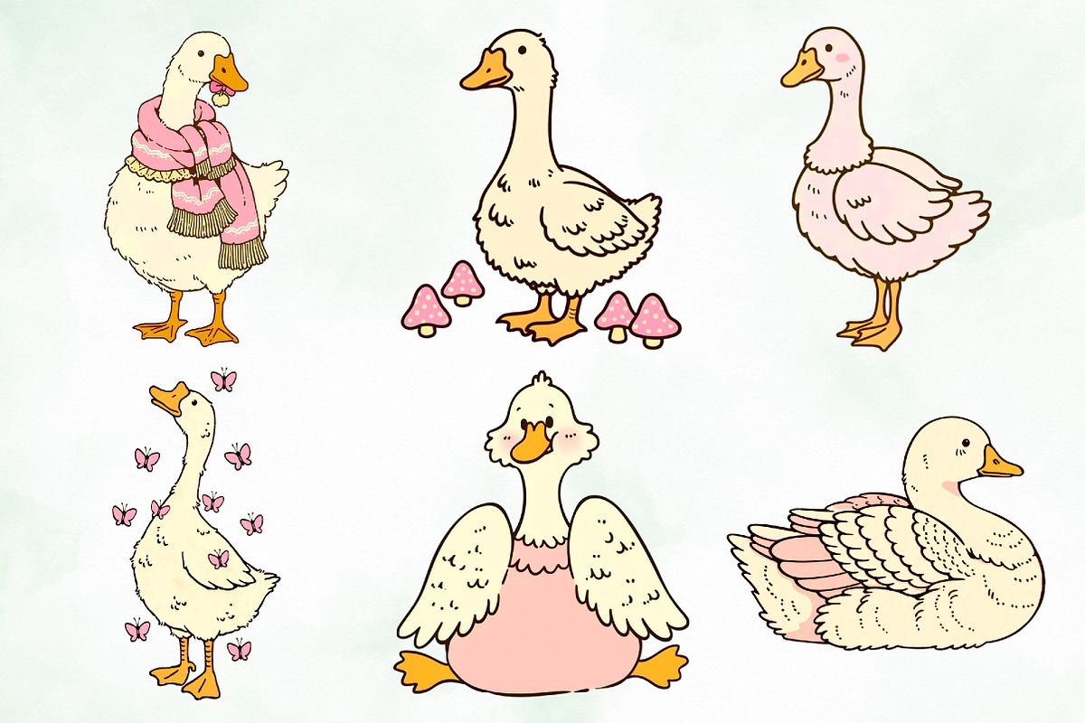 Watercolor Whimsical Cute Goose PNG, an Animal Illustration by Creative Art (Photo 2 of 8)