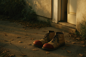 clown shoes at a doorstep, generative AI, a Photo by Nito