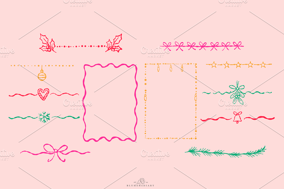 Christmas Frames & Borders line art, a Decorative Illustration by Blumensdiary (Photo 3 of 6)