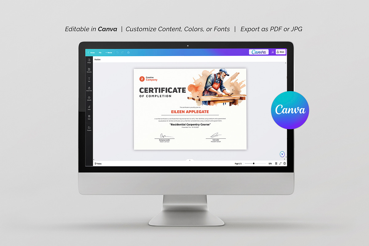 Carpenter Training Certificate, a Stationery Template by DesignDevisers (Photo 8 of 10)