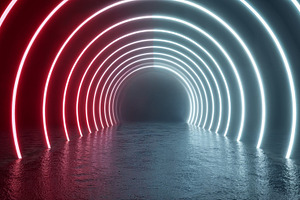Neon-lit tunnel creates a vibrant, mystical vibe, a Background Photo by OSORIOartist