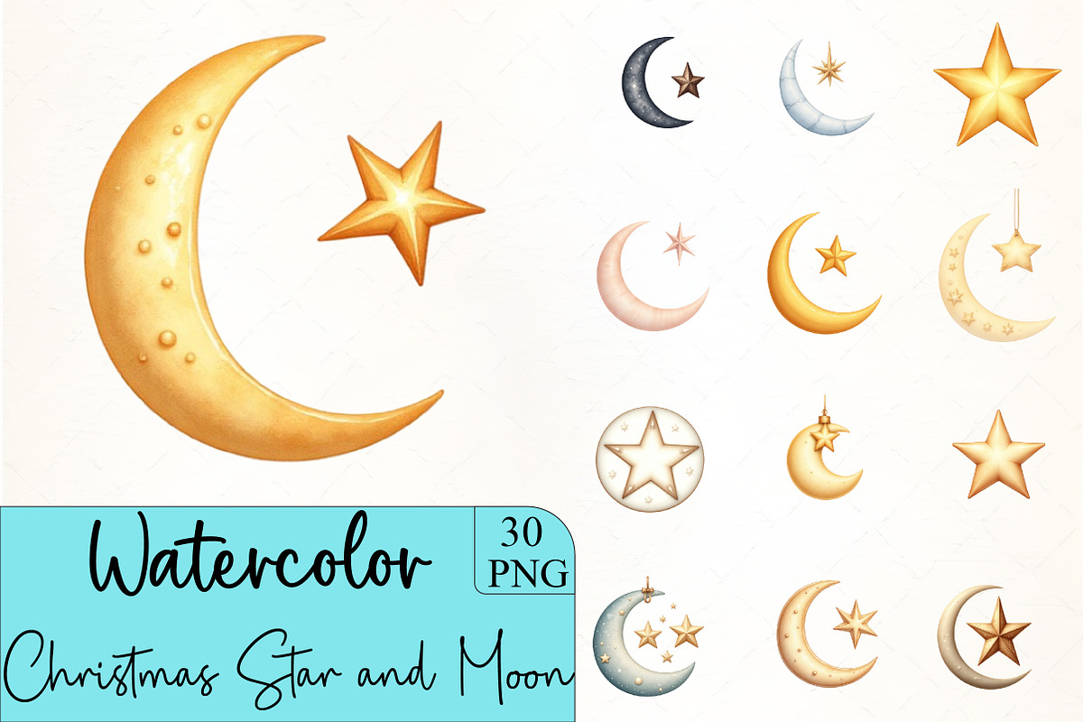 Christmas Star and Moon Clipart, an Illustration by CrexoraLab (Photo 1 of 5)