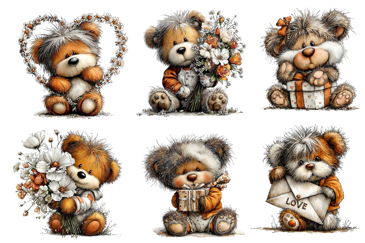 Whimsical Bear Valentine's Clipart, an Illustration by Dream Creation (Photo 3 of 6)