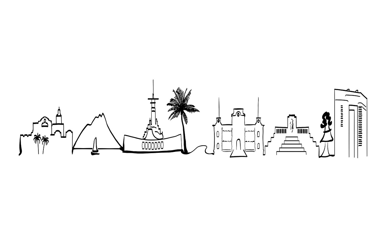 Honolulu Landmark Skyline Drawing, an Illustration by PageLightStudios