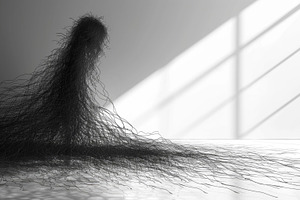 Abstract dark silhouette dissolving into tangled lines with wind, an Abstract Photo by José Manuel Gelpi