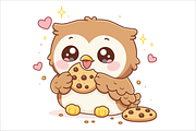 Cute Kawaii Owl Eating Cookies, an Animal Illustration by Artpon Illustration (Thumbnail 2 of 3)