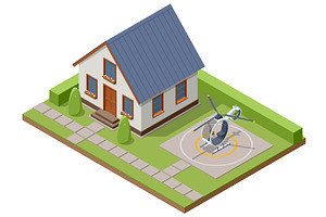 Isometric suburban house with a, a Transportation Illustration by Golden Sikorka