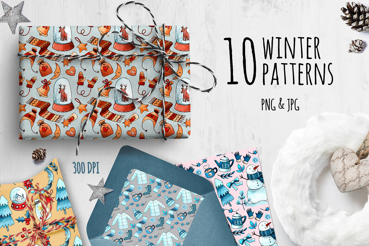 Winter watercolor patterns set, a Pattern Graphic by Ekaterina Goncharova (Photo 1 of 7)