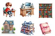 Library Kids Clipart Watercolor Book, an Illustration by CreationArt (Thumbnail 6 of 7)