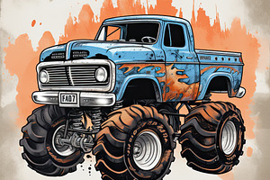 Vintage hand drawn monster truck on, a Photo by Iftikhar Alam