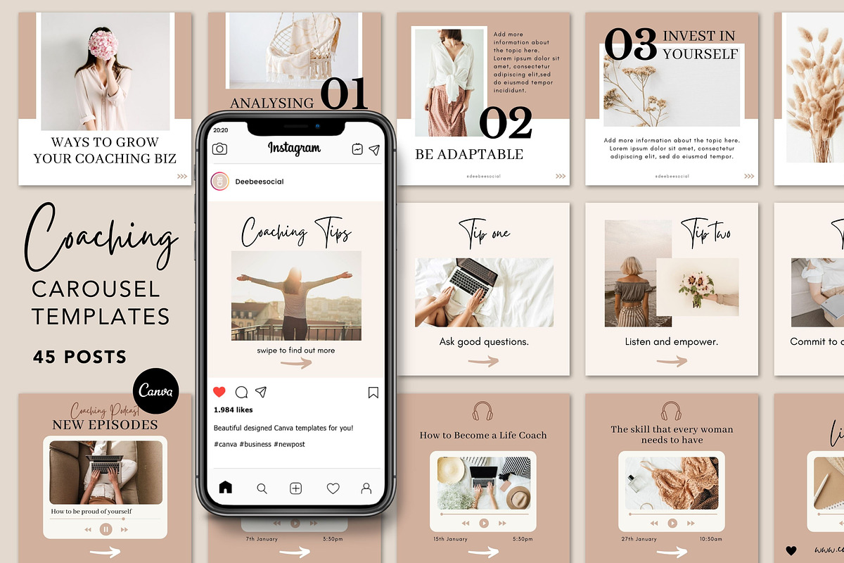 Coaching IG Carousel Posts Canva, a Social Media Template by DeeBeeDesign (Photo 1 of 10)