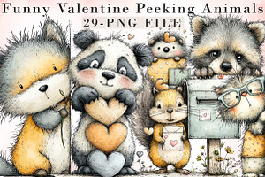 Funny Valentine Peeking Animals PNG, an Illustration by Libby Wishes