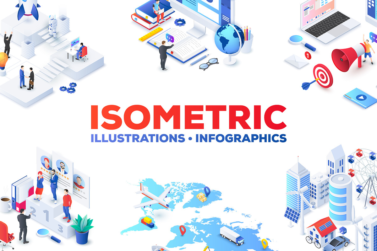 Isometric illustrations templates, an Education Illustration by Abert
