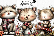 Whimsical Spring Cat Clipart Png, an Illustration by Watercolor design (Thumbnail 1 of 6)