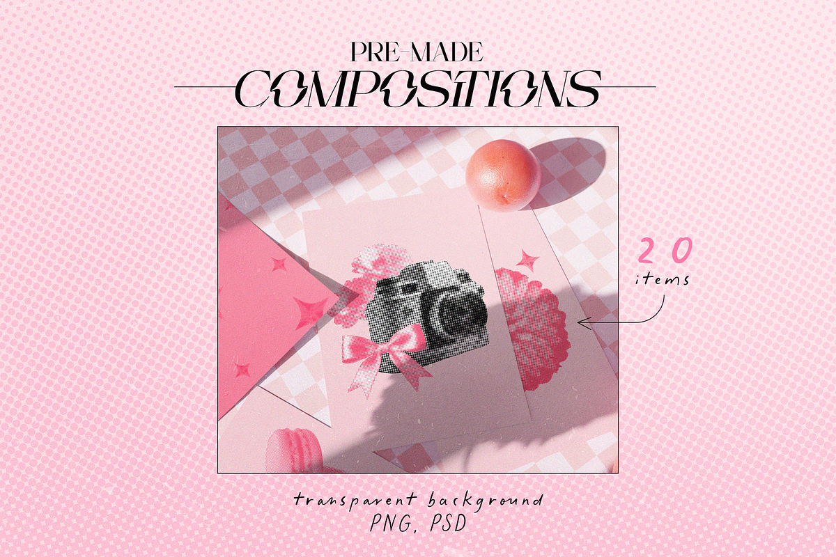 Pink Halftone Collage Elements, an Object Graphic by Animoon (Photo 6 of 19)