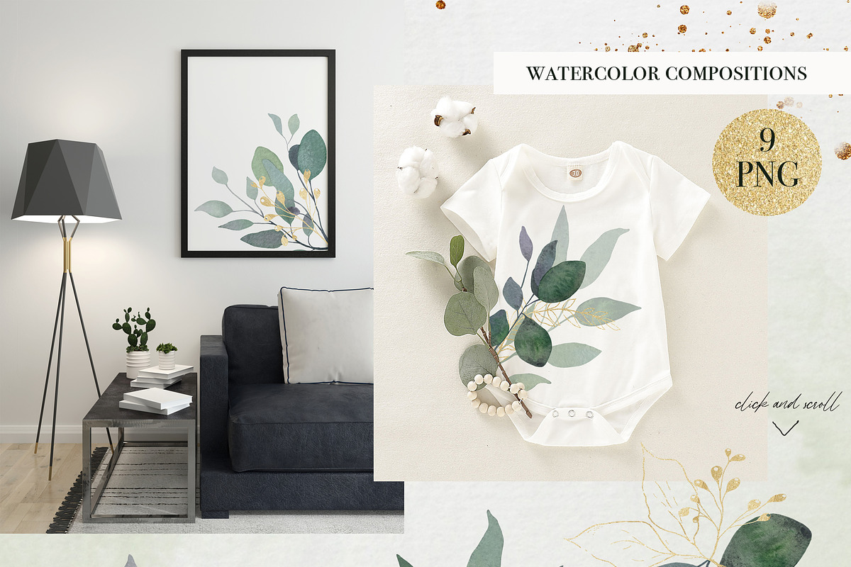 Watercolor Gold and Green Leaves, an Object Graphic by Kate Creative Studio (Photo 6 of 8)
