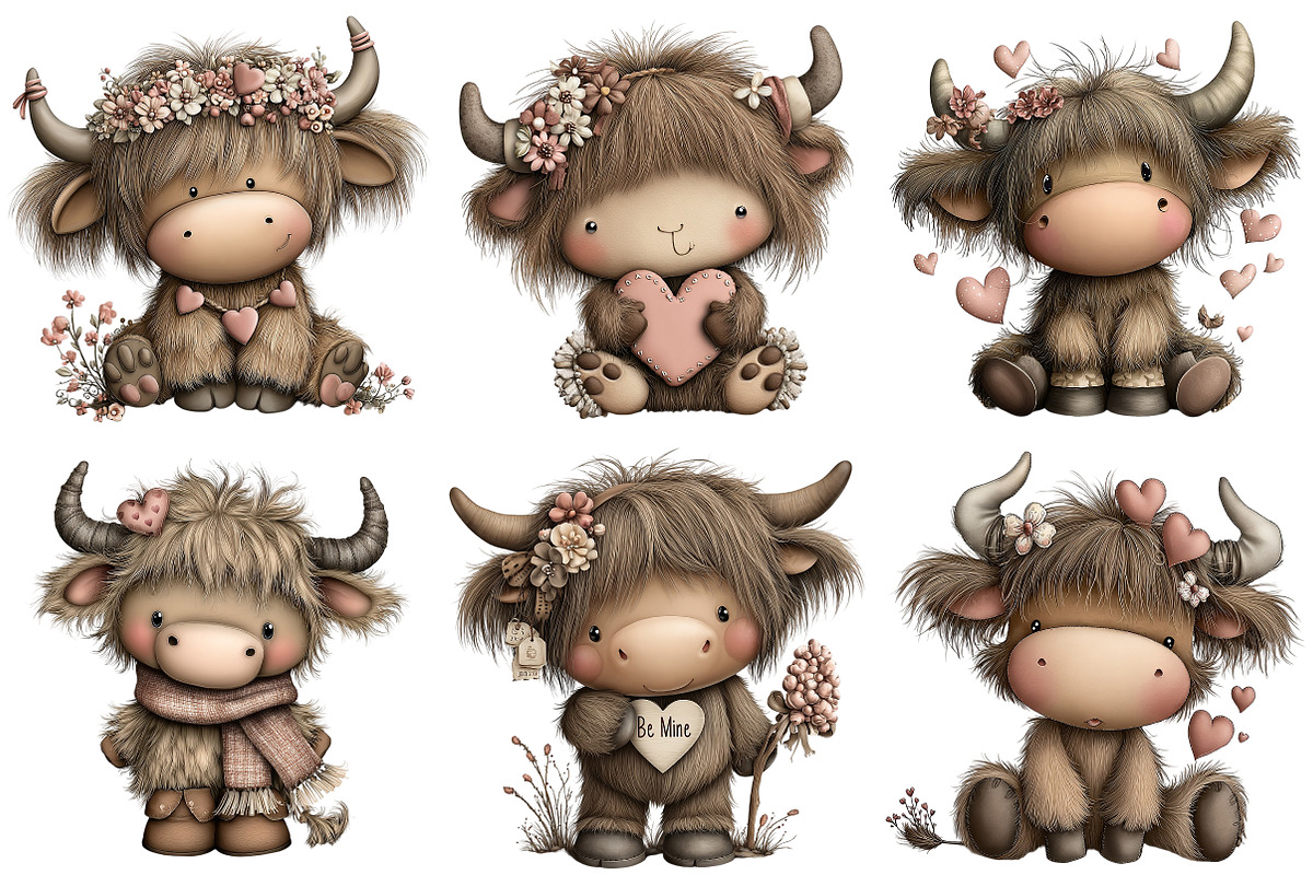 Quirky Valentine Highland Cow Clipar, an Illustration by Craft Nest (Photo 8 of 10)