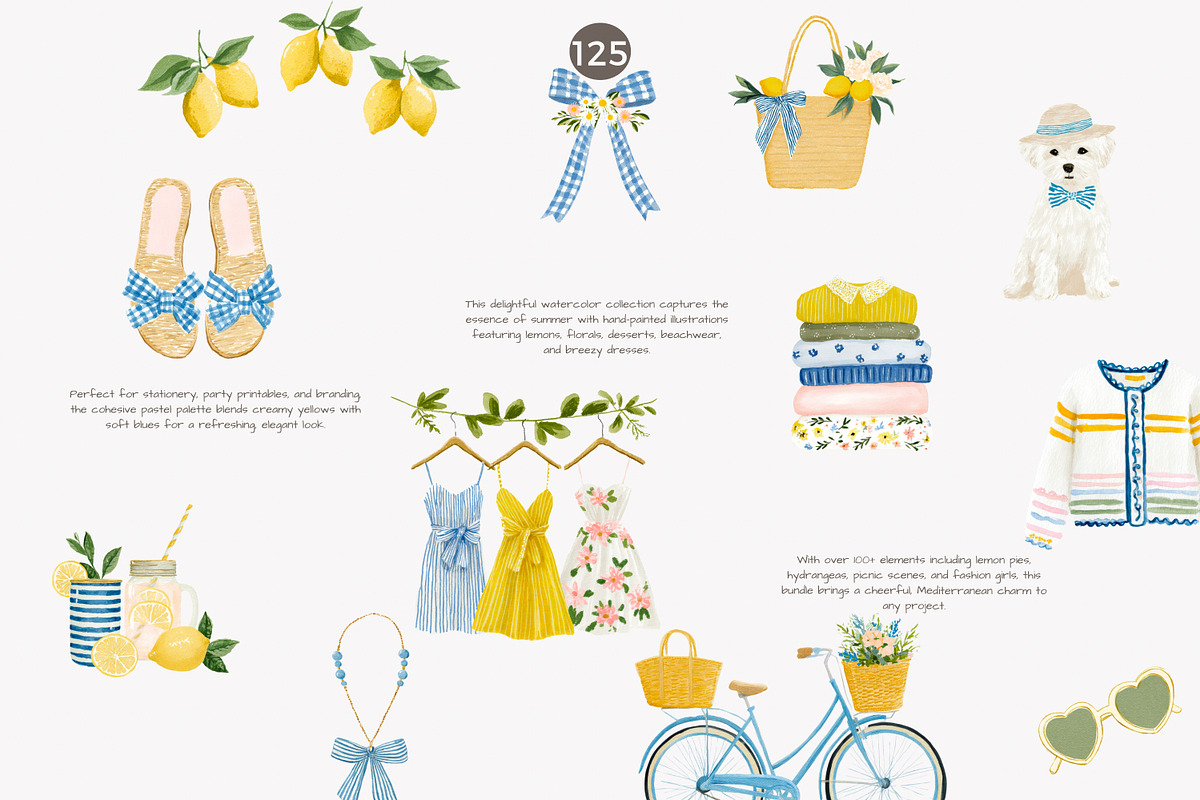 lemon clipart summer fashion clipart, a Decorative Illustration by Patishop Art (Photo 5 of 10)