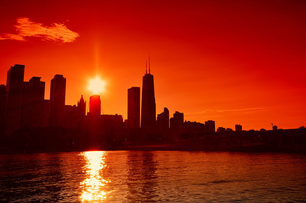 Chicago at sunset skyline., an Architecture Photo by CreativePhotoSpain
