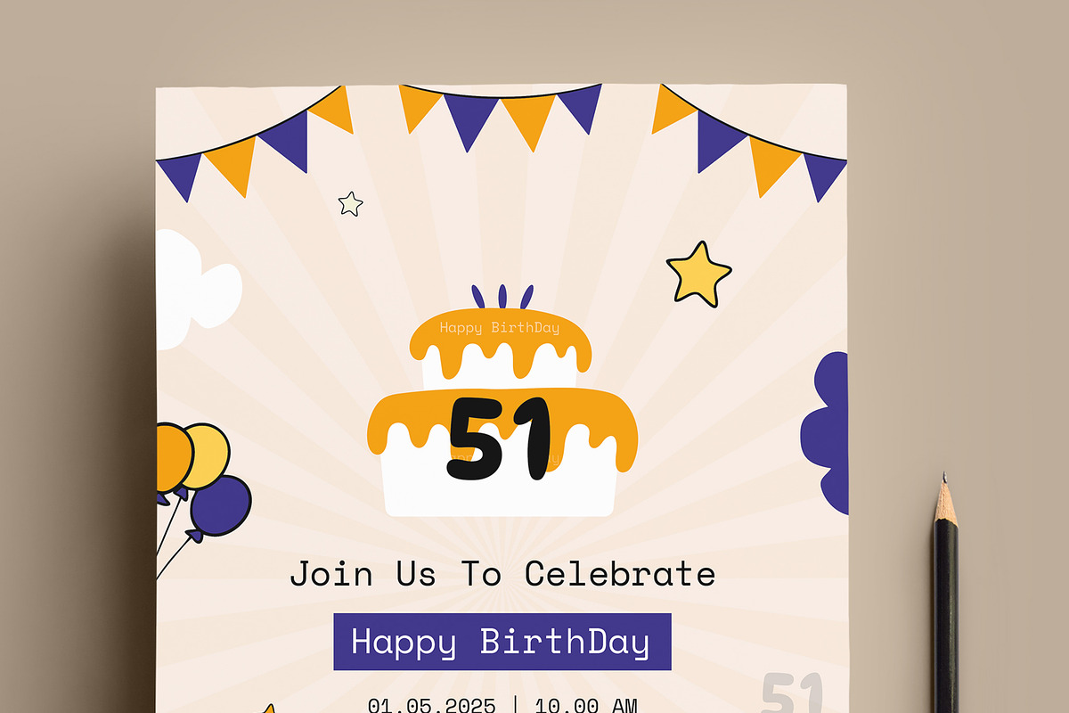 Birthday Invitation Card Layout, a Stationery Template by MightyDesign (Photo 3 of 7)