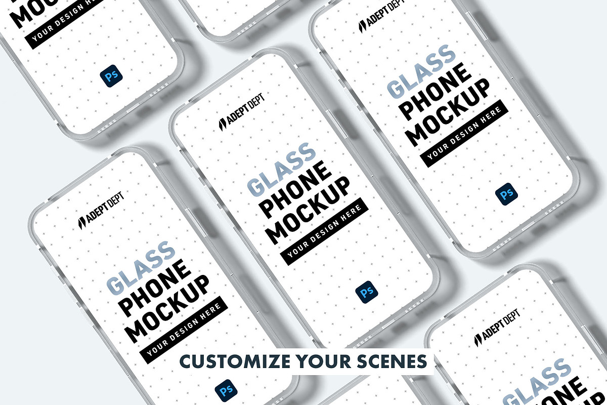 Glass Phone Mockup Set for Photoshop, a Device Mockup by AdeptDept (Photo 5 of 9)