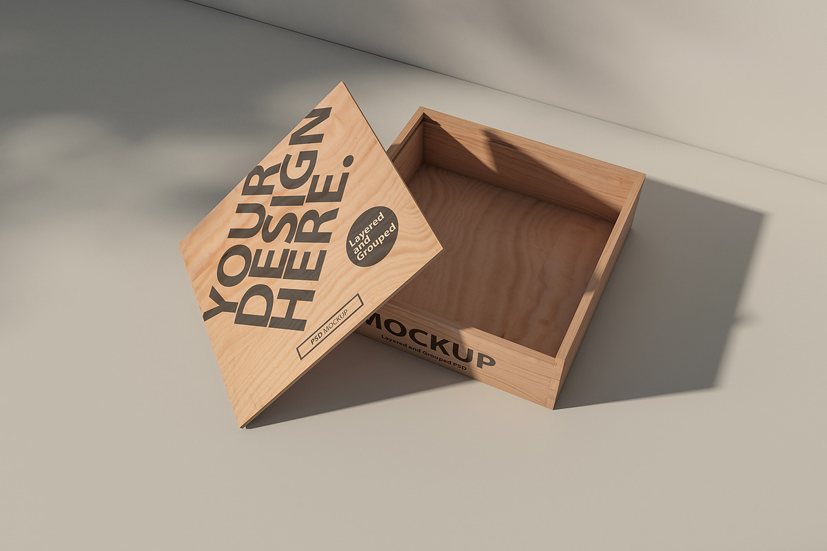 Wooden box PSD Mockup, a Packaging Mockup by GreatFruit (Photo 3 of 8)