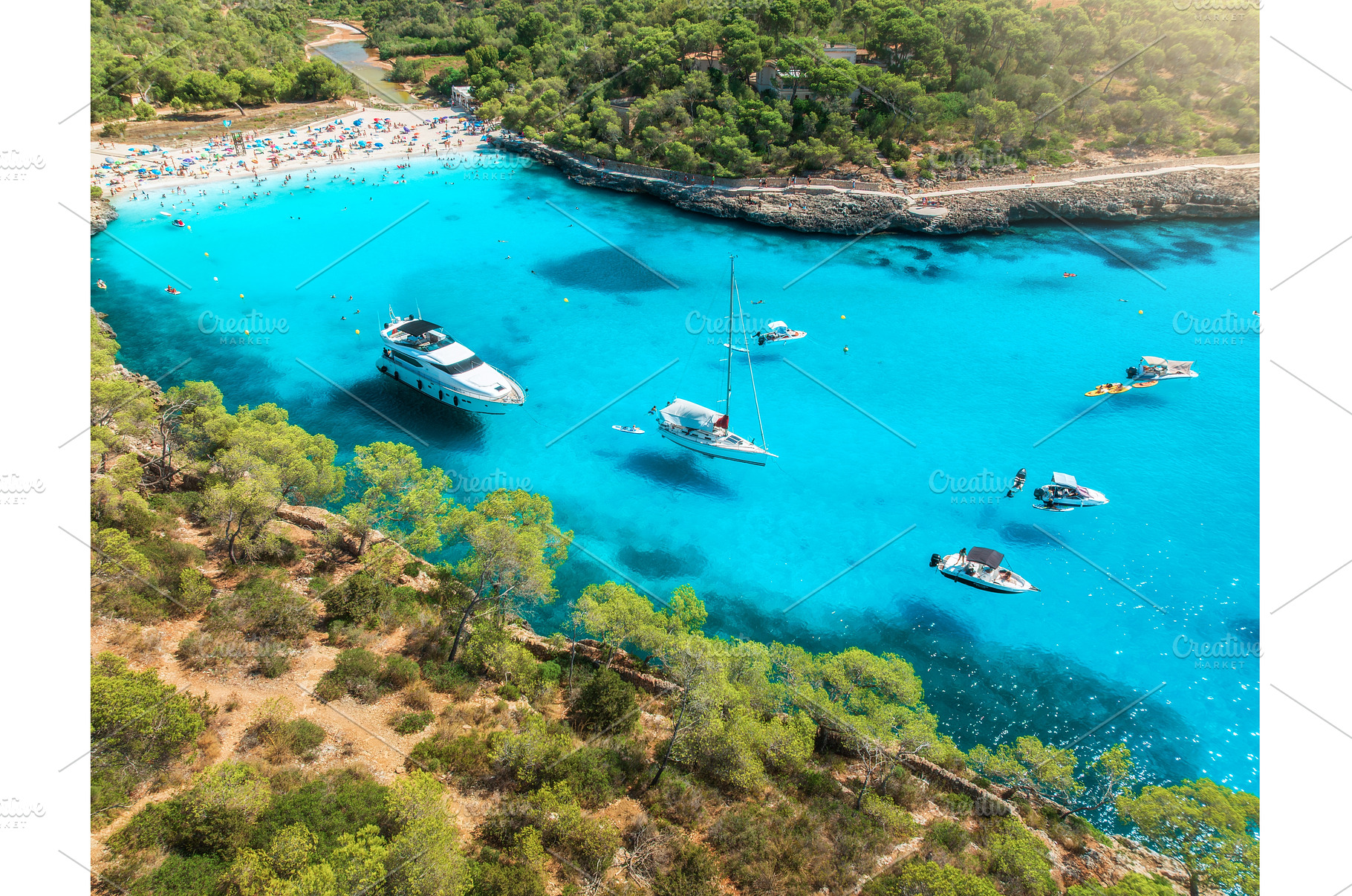 Aerial view. Yachts anchored in, a Transportation Photo by den-belitsky