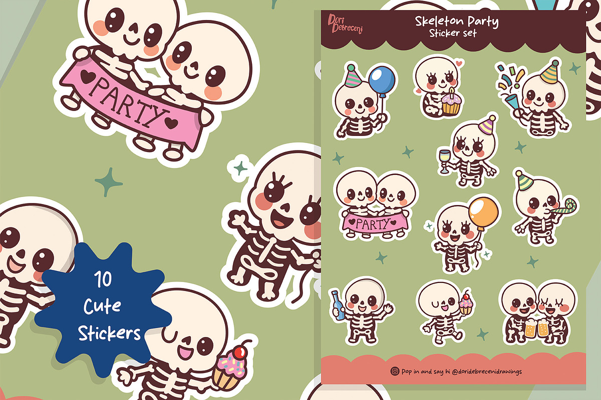 Cute Skeleton Party Sticker Set, a Graphic by Dori Debreceni draws (Photo 3 of 4)