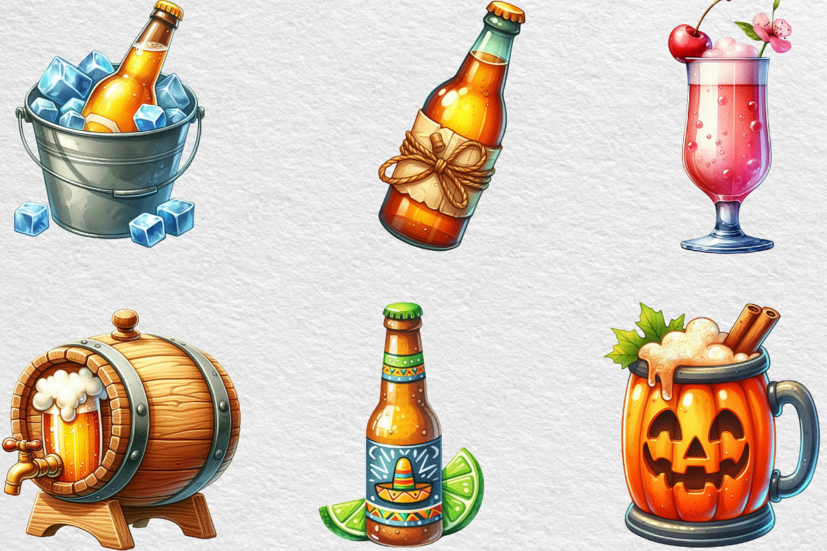 Watercolor Beers Clipart, an Illustration by Black Bird Studio (Photo 2 of 6)