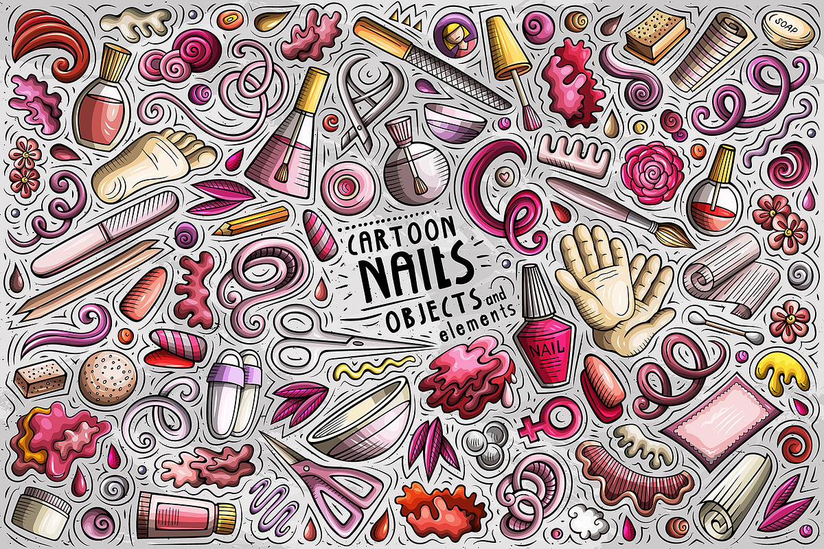 Nail Studio Cartoon Objects Set, a Decorative Illustration by BALABOLKA (Photo 1 of 3)