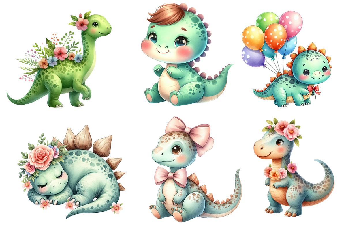 Cute Dinosaur Clipart PNG, an Illustration by Dream Creation (Photo 7 of 7)