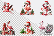 Watercolor Christmas Flamingo Clipar, an Illustration by SVGArt (Thumbnail 3 of 8)