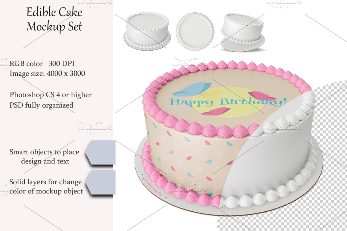 Edible cake Mockup set. PSD mockup., a Product Mockup by NatalyaZelenova (Photo 1 of 6)