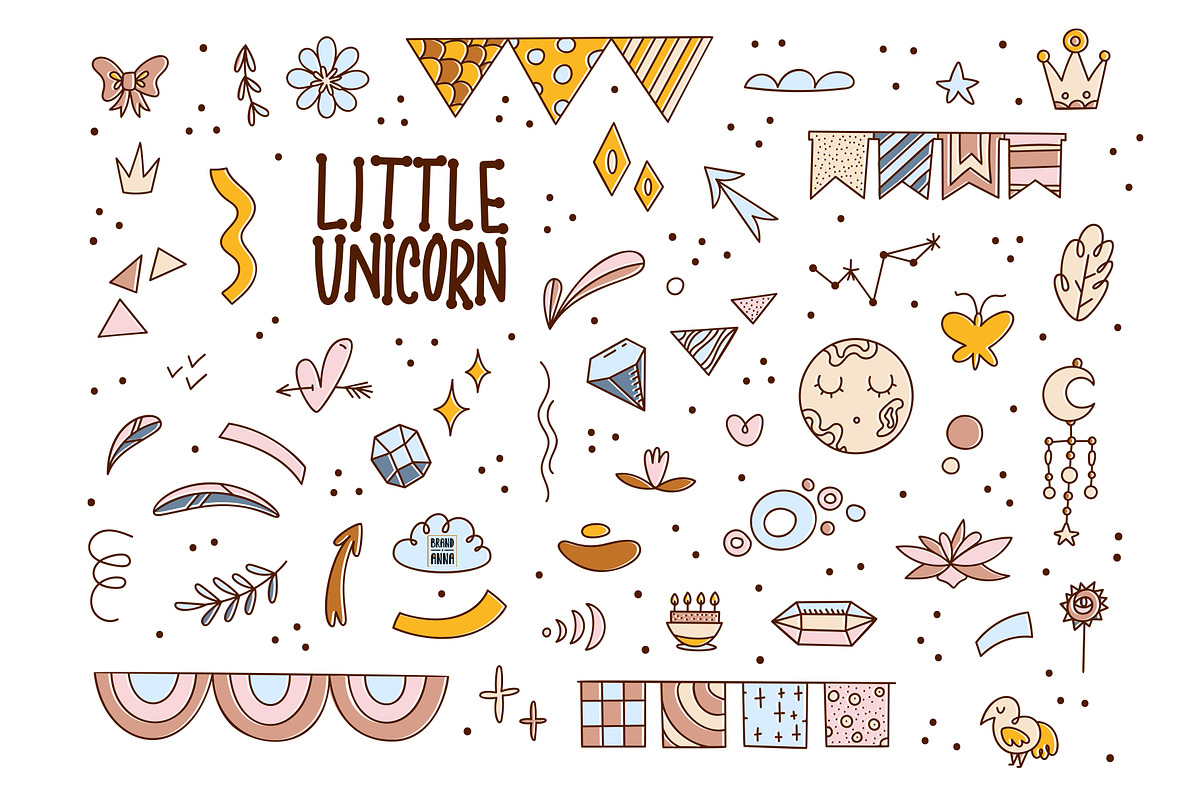 Little Unicorn vector clipart set, an Animal Illustration by Brandianna (Photo 4 of 14)