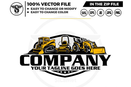 Skid stee, zero turn, backhoe logo, a Branding & Logo Template by slLametDesigns