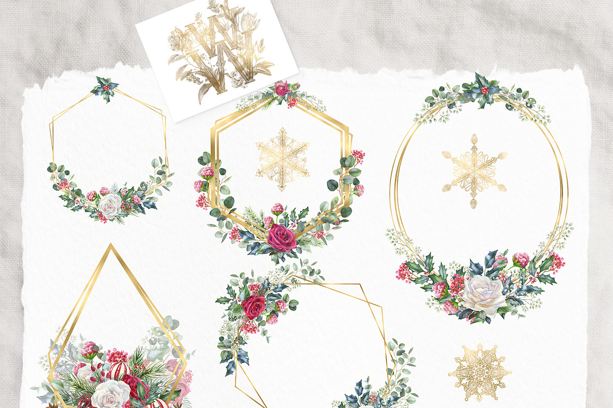 Watercolor floral Christmas pack, a Decorative Illustration by WonderWonder (Photo 2 of 20)
