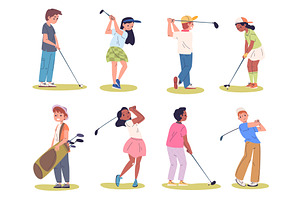 Children play golf. Cartoon kid, a Sport Illustration by Stock-Smart-Start