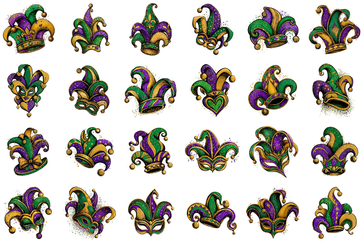 Watercolor Mardi Gras Jester Hat Cli, an Illustration by Sublimation Artist (Photo 2 of 6)