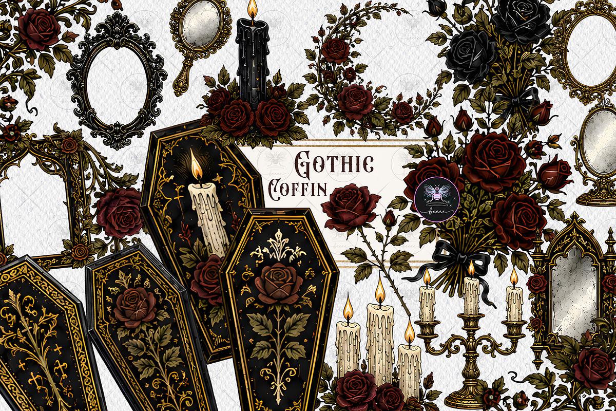 Vintage Gothic Coffin Clipart, a Decorative Illustration by BigCakeBee (Photo 1 of 4)