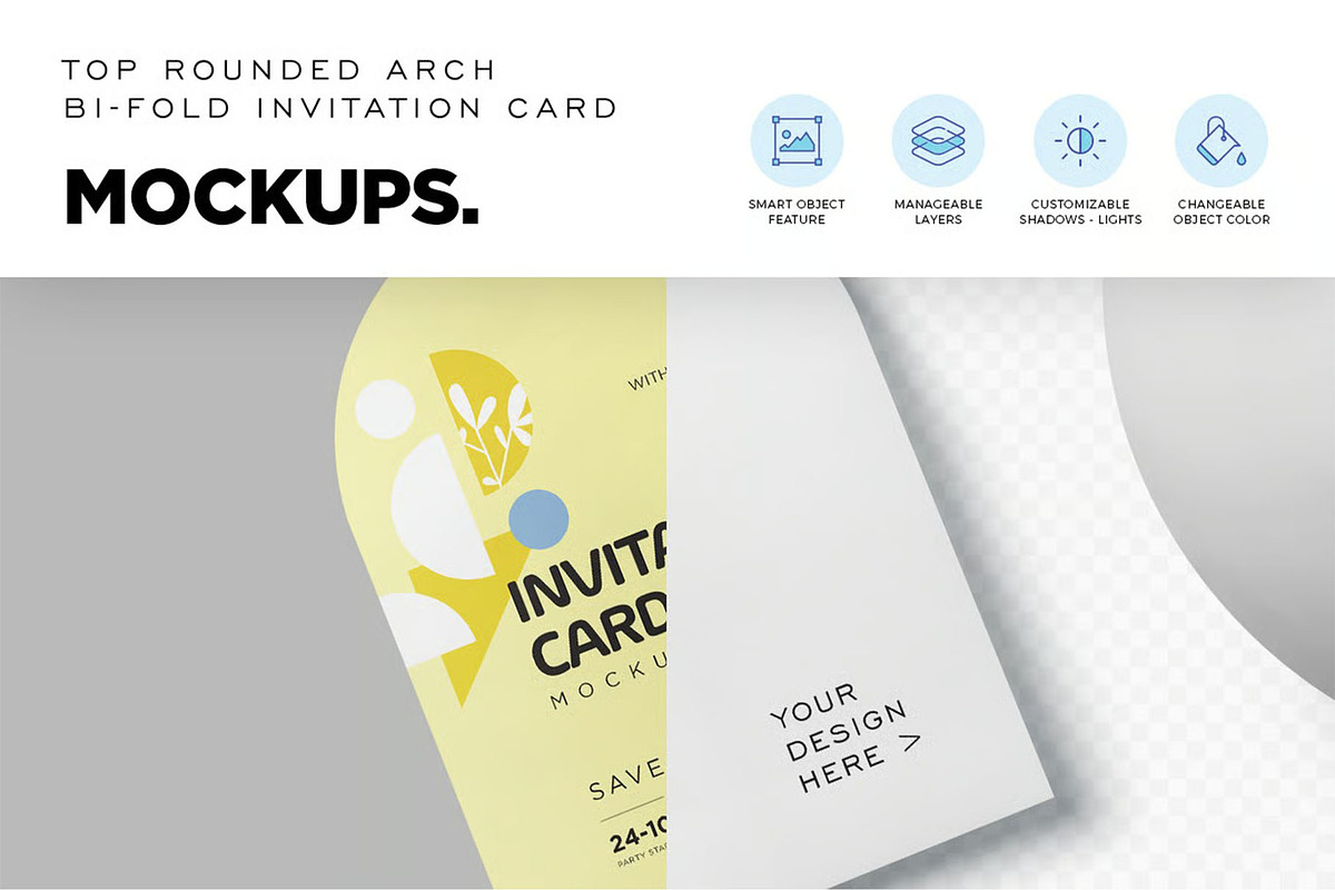 Arch Shaped Invitation Card Mockups, an Advertising Mockup by megostudi0 (Photo 4 of 6)